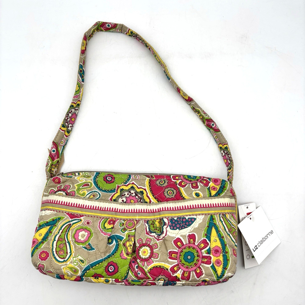 NEW Vintage Y2K Liz Claiborne Groovy Floral Print Quilted Shoulder Bag 10.5x7"